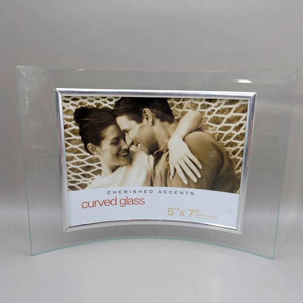 Cherished Accents Clear Curved Glass Photo Frame - Silver‎ Accents - 5